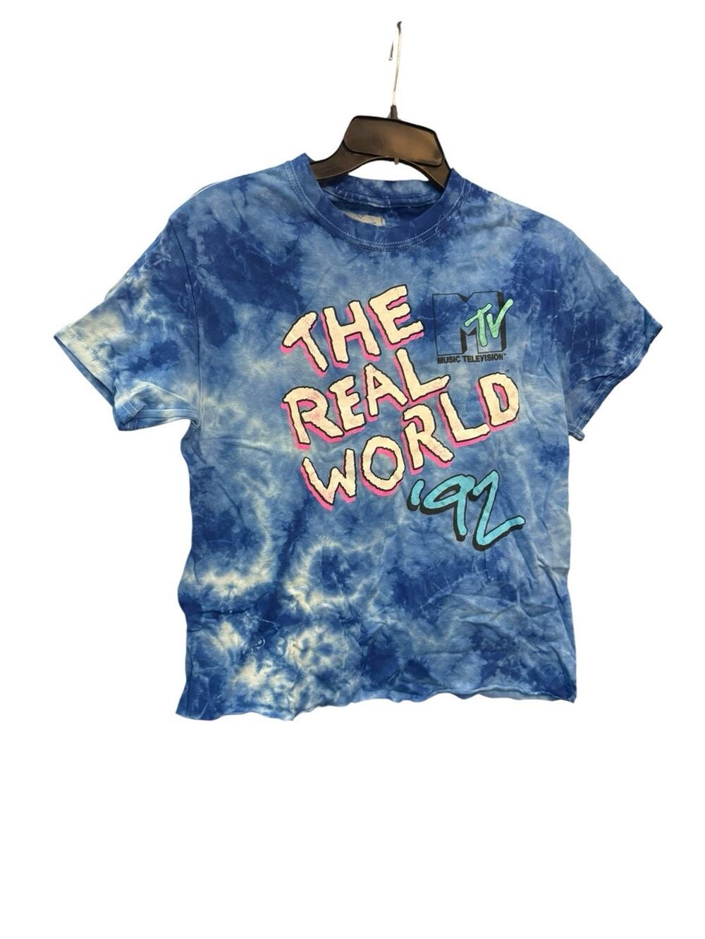 MTV The Real World Womans Blue Tie Dye Graphic Crop Top T Shirt Small